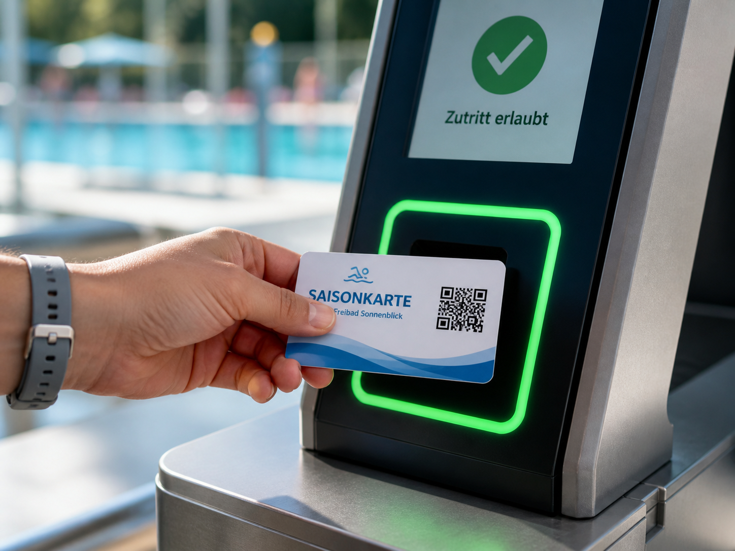 Saisonkarte wird am Zutrittssystem geprüft